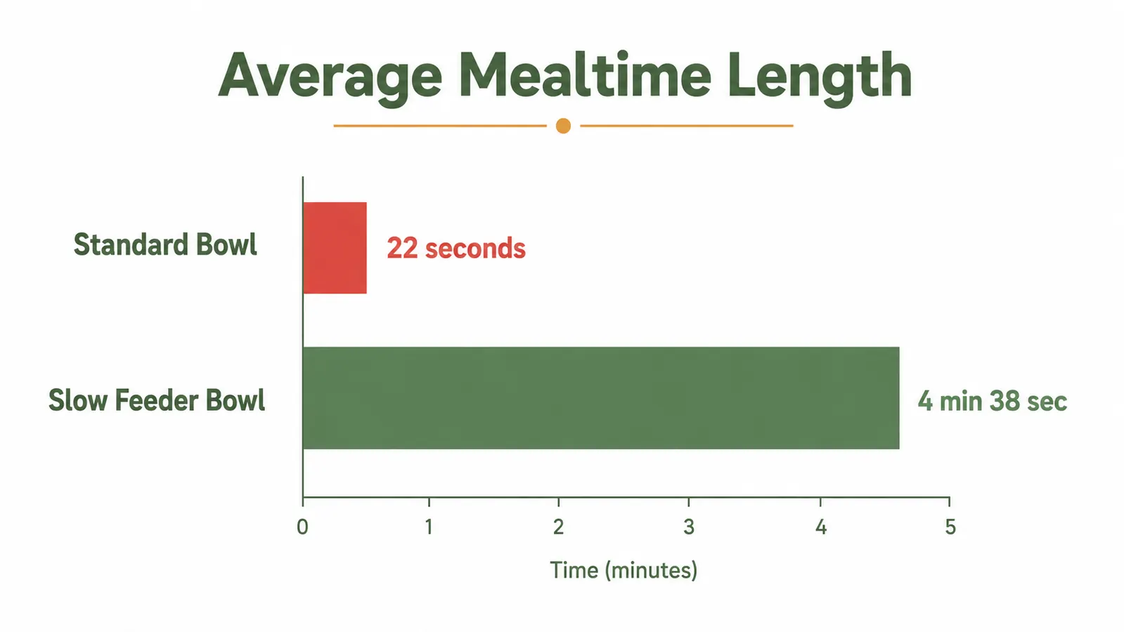 Chart comparing how long dogs take to eat from a standard bowl versus a slow feeder bowl